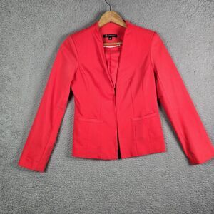 Versona Red Blazer 2 Collarless Hook Eye Pockets Split Cuffs Stretch Work Jacket